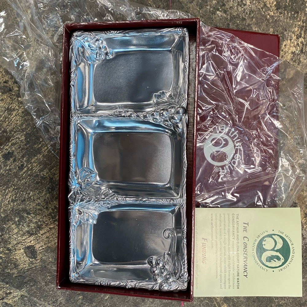 Arthur Court Grape Design Small 3 Section Tray.  Still in the box.